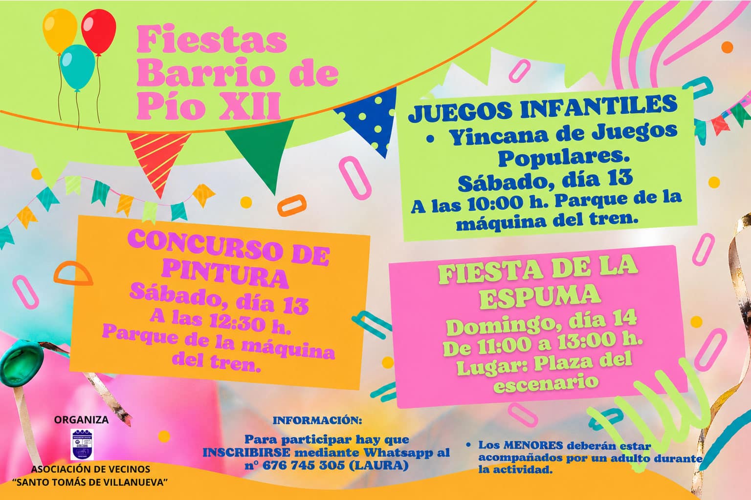 Cartel de Fiestas de Pío XII organizado por la Asociación de Vecinos Santo Tomás de Villanueva